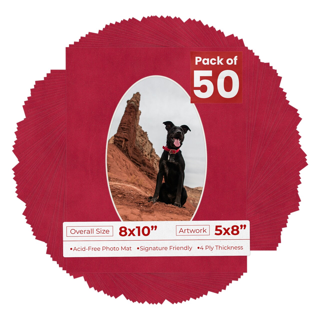 Red Suede Mat Board for 8x10 Frames - Oval Opening for 5x8 Photos